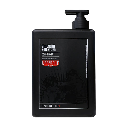 Uppercut Deluxe Strength & Restore Conditioner — 1 L back-bar bottle with pump, front label, plain white background