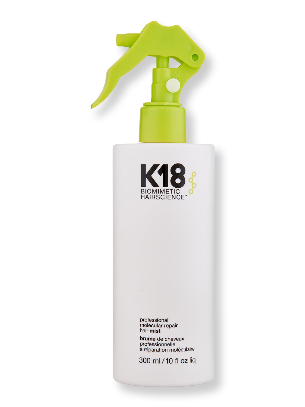 K18 PRO Pre-Service Molecular Repair Mist — 300 ml trigger-spray bottle, white background