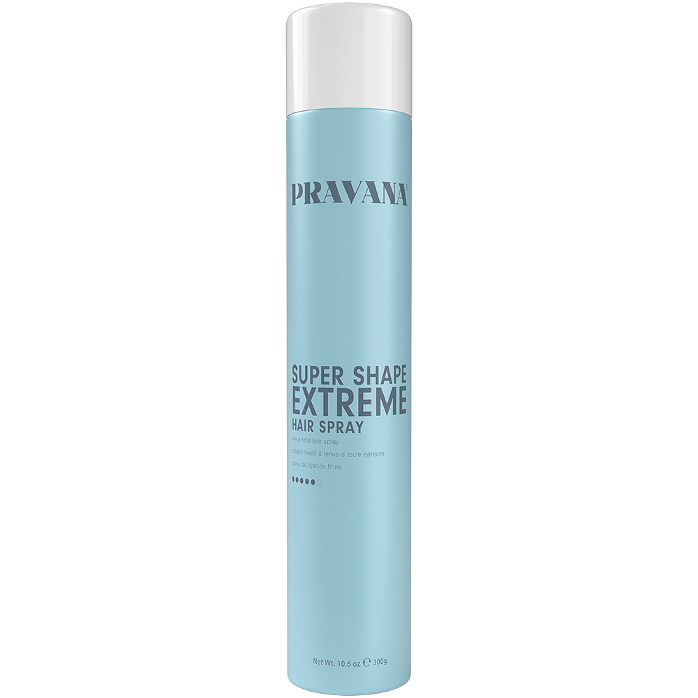 Pravana Super Shape Extreme Hairspray — 300 g aerosol can, front label, plain white background
