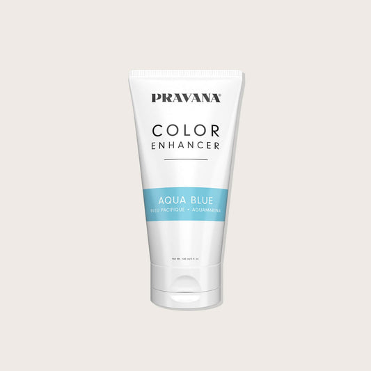 Pravana Color Enhancer Temporary Conditioner Pacific Blue — tube blanc 148 ml a bandeau bleu, etiquette de face (l'etiquette lit AQUA BLUE)