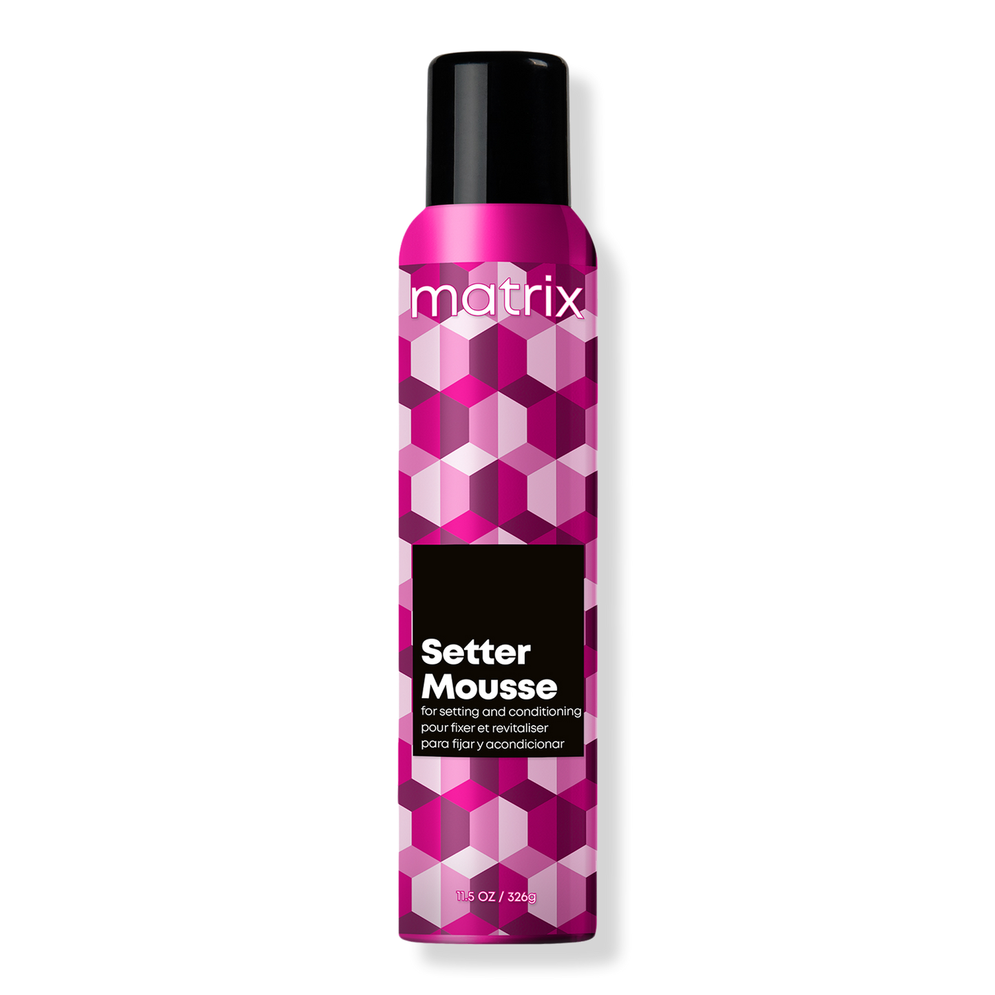 Matrix Setter Mousse — 326 g pink Setter Mousse can, front label, plain white background