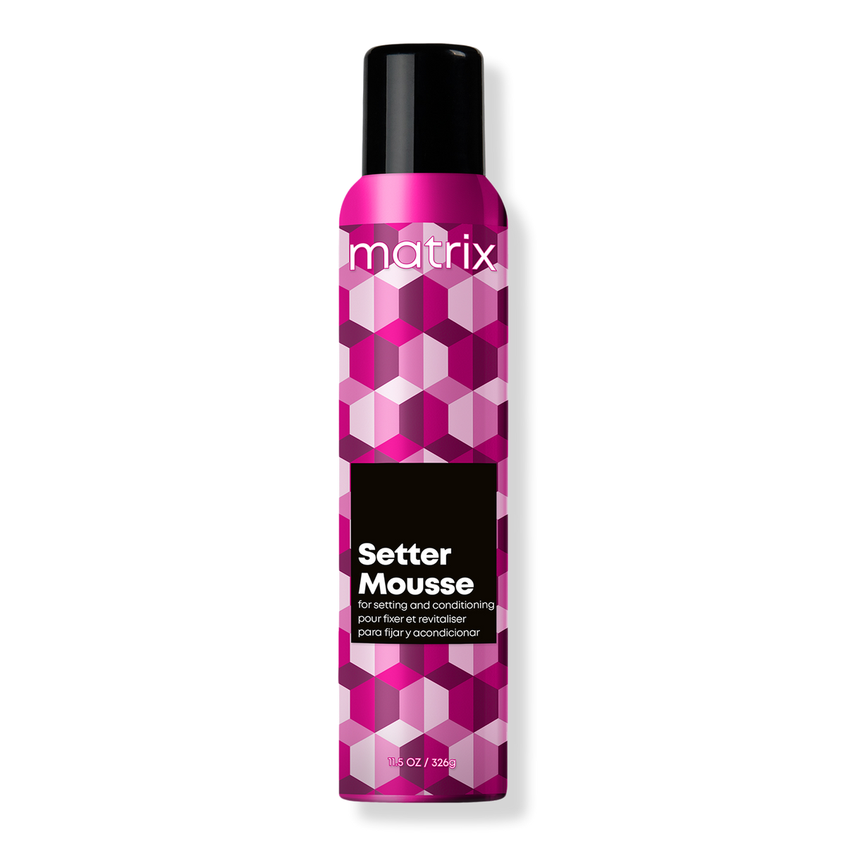 Matrix Setter Mousse — 326 g pink Setter Mousse can, front label, plain white background