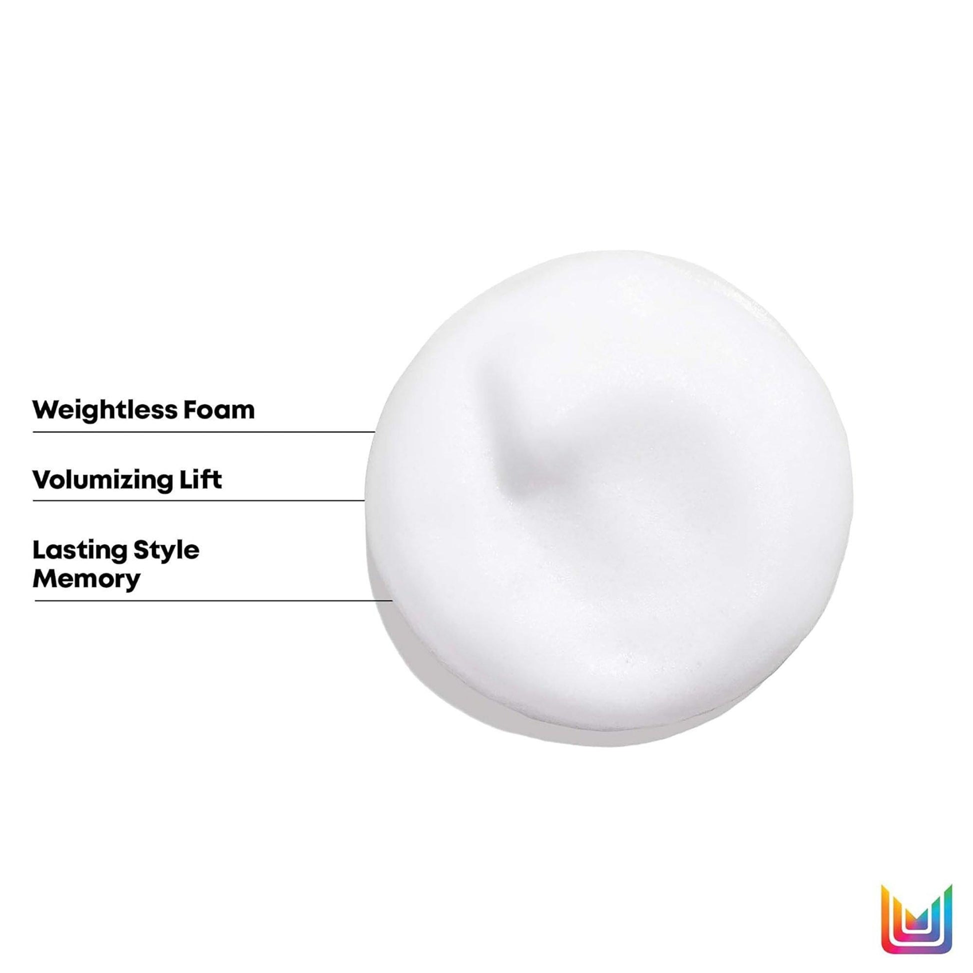 Matrix Setter Mousse — foam texture swatch with weightless foam, volumizing lift and lasting style memory callouts