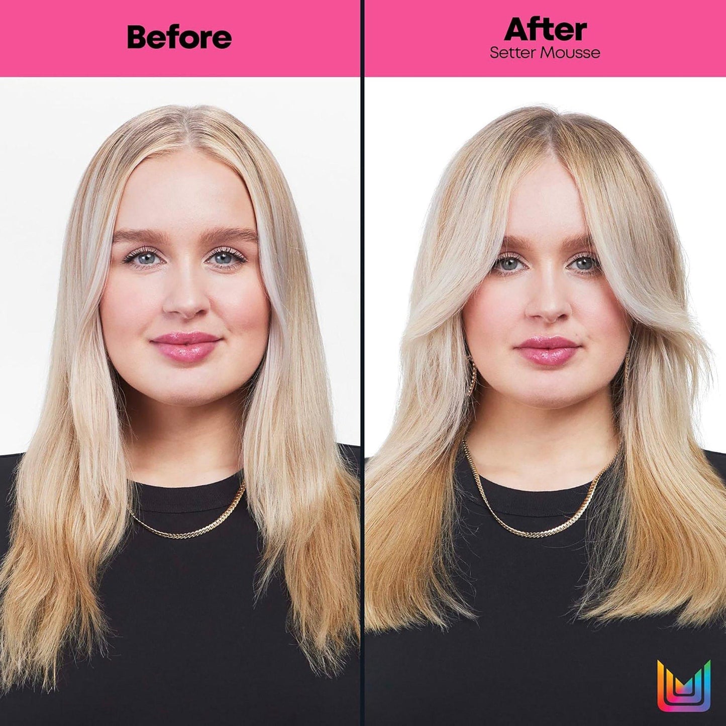 Matrix Setter Mousse — before and after comparison showing added body and volume