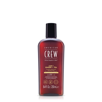 American Crew 3-in-1 Ginger + Tea shampoo, conditioner and body wash 250 ml bottle