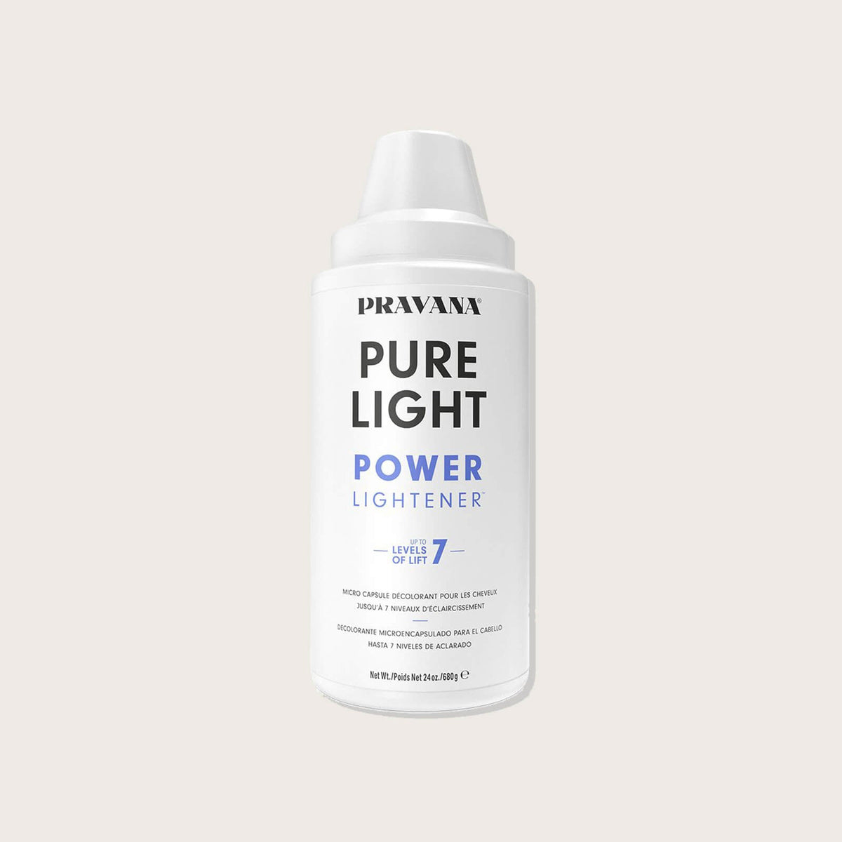 Eclaircissant Pure Light Power — pot blanc 680 g, vue de face du distributeur sur fond uni