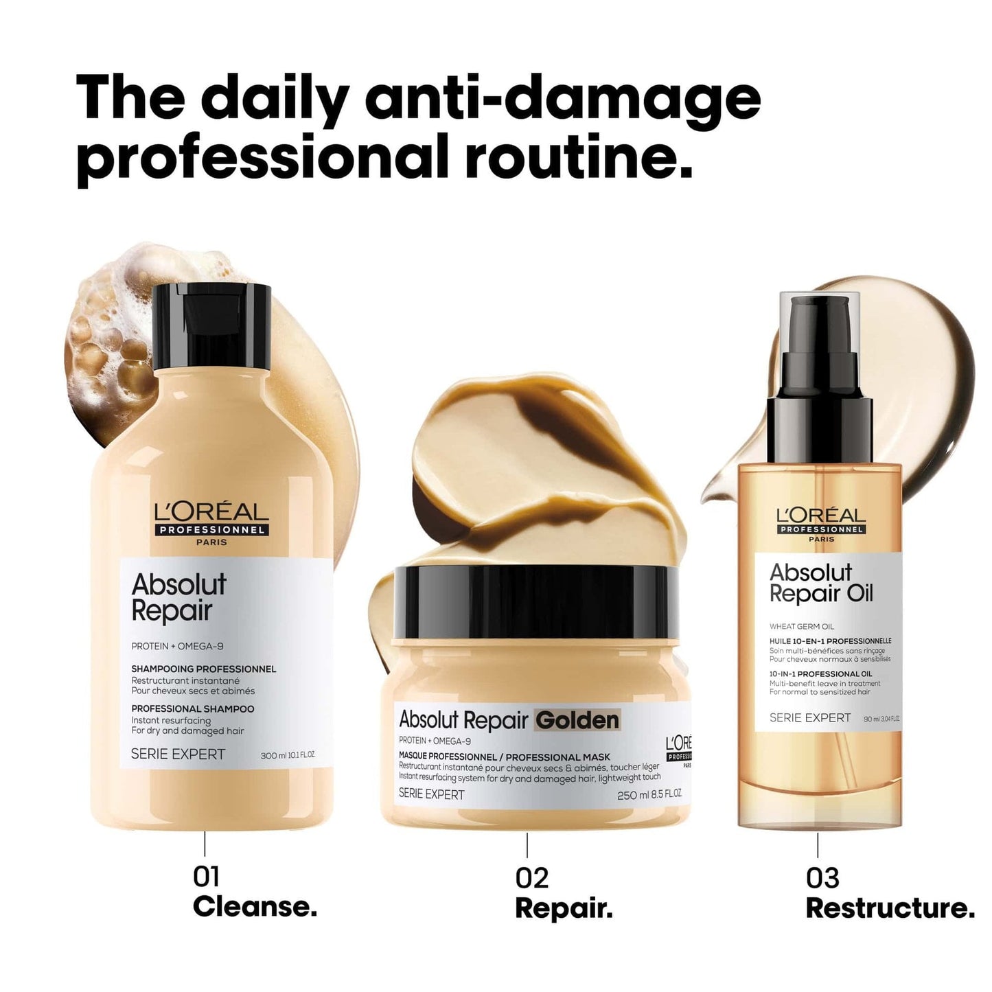 L'Oréal Professionnel Absolut Repair Shampoo & Mask Duo — official daily anti-damage professional routine: cleanse, repair, restructure