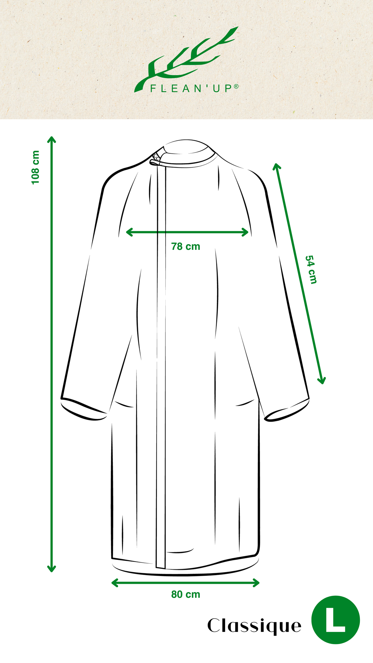 Flean'Up Classique size chart, Large