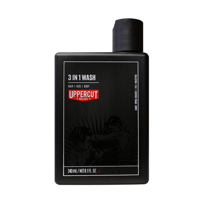 Uppercut Deluxe 3 in 1 Wash 240 ml — black 240 ml bottle, front label, plain white background