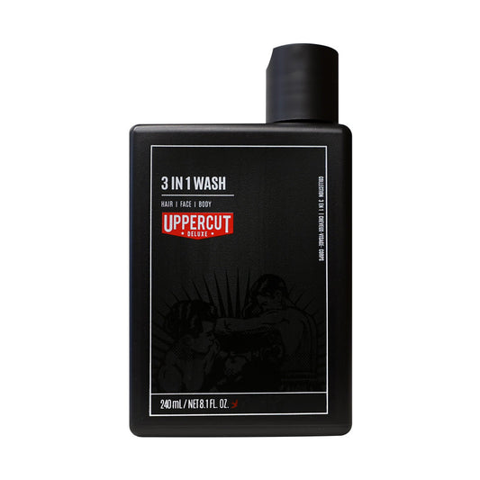 Uppercut Deluxe 3 in 1 Wash 240 ml — black 240 ml bottle, front label, plain white background