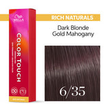 Wella Professionals Color Touch demi-permanent colour — carton and swatch of shade 6/35 Dark Blonde Gold Mahogany; the other 98 shades in this listing are not pictured