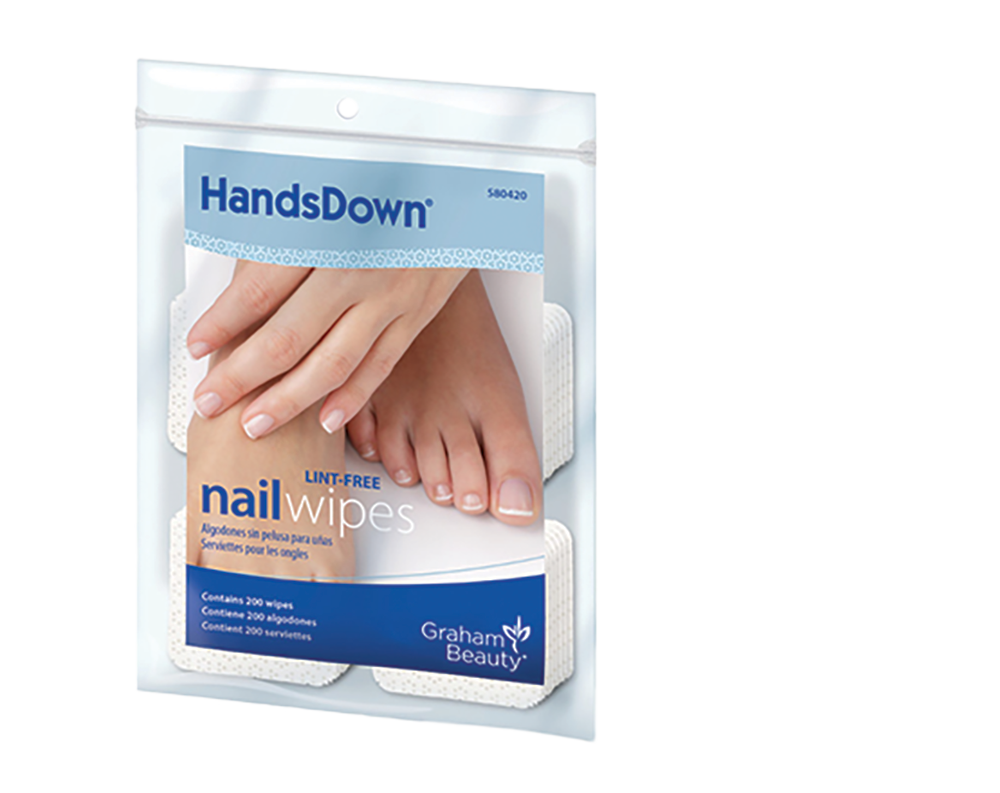 Graham Beauty HandsDown nail wipes – manufacturer model42800, 2 × 2 in, 200-wipe bag