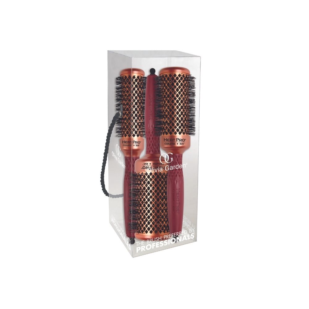 Olivia Garden HeatPro thermal set of three Copper Ceramic round brushes in its retail box