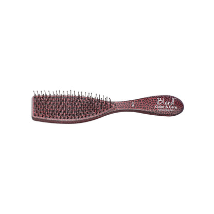 Olivia Garden Double length brush for color and care — Red Brush: iBlend colour-and-care brush, side view, plain white background