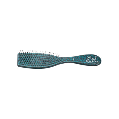 Olivia Garden Double length brush for color and care — Green Brush: iBlend colour-and-care brush, side view, plain white background