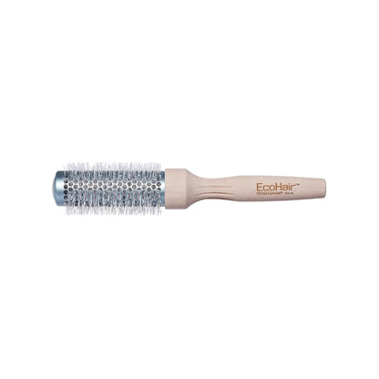 Olivia Garden EcoHair Bamboo Thermal Brush — 34MM: bamboo-handled thermal round brush, side view, plain white background