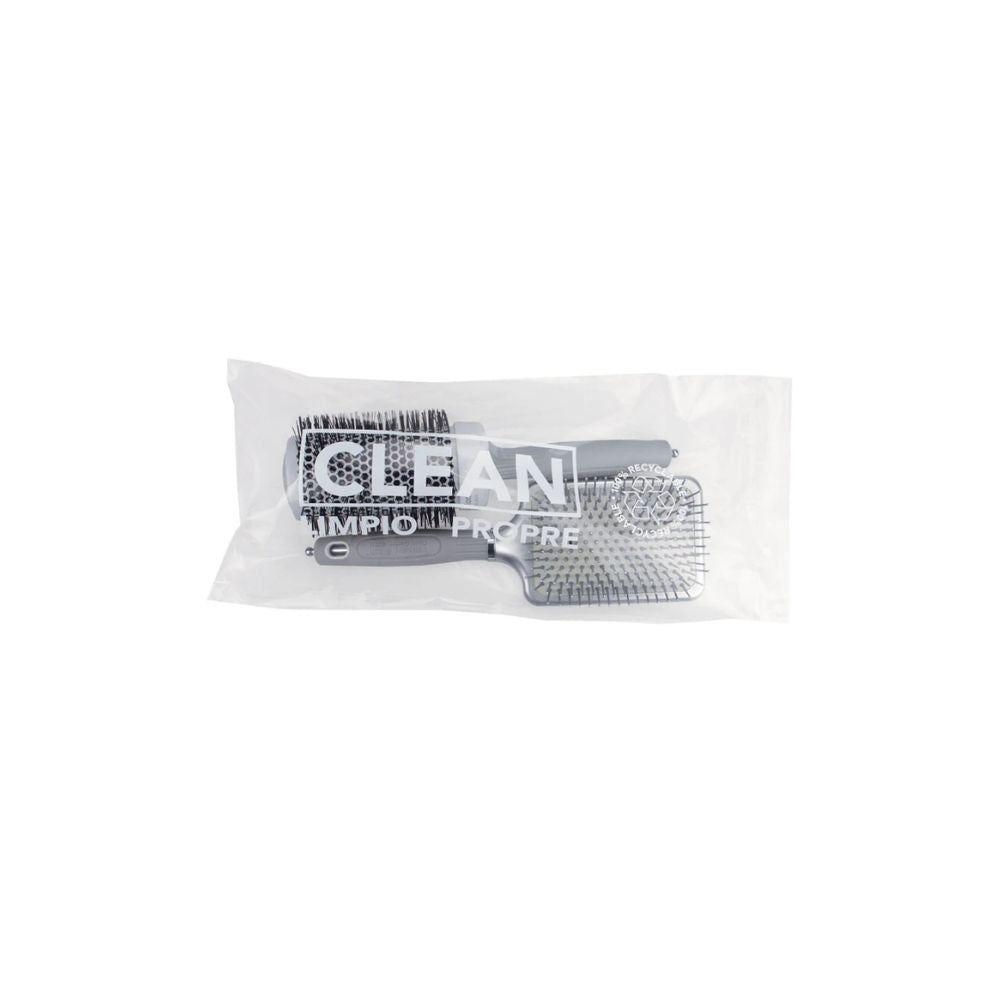 Olivia Garden large self-sealing storage bag with brushes inside, showing the transparent window