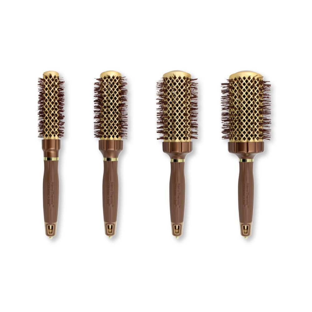 Olivia Garden NanoThermic PowerGrip set of four wavy-barrel thermal brushes, on a plain white background