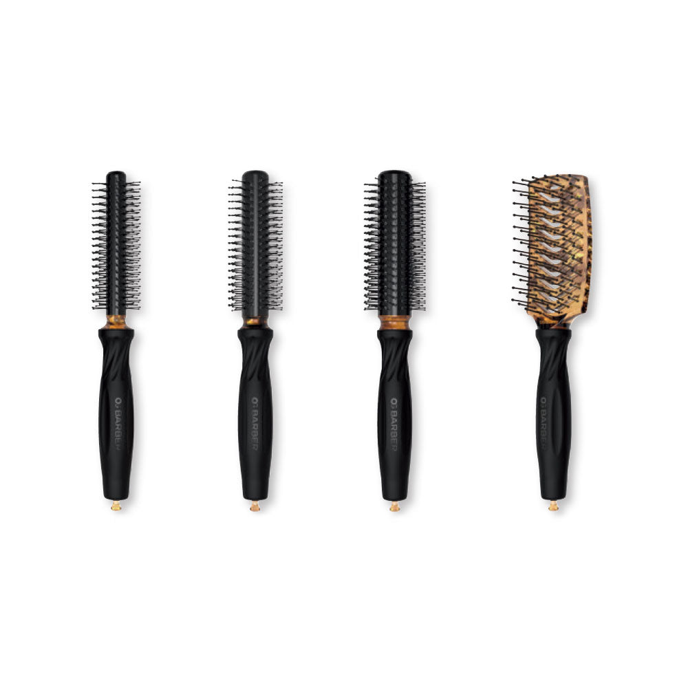 Olivia Garden OG Barber brush set — three ceramic round brushes and a styling brush, on a plain white background