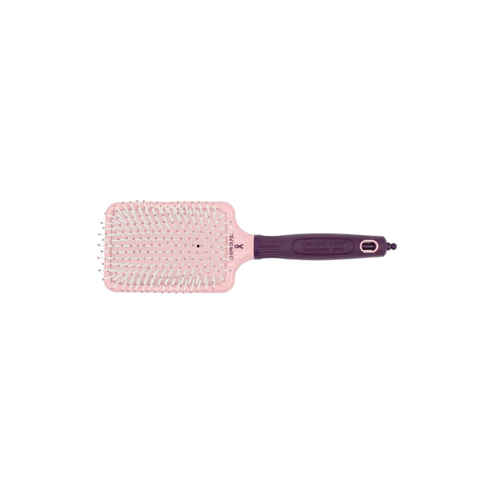 Olivia Garden Ceramic + ion large paddle brush in the pink BCA finish, on a plain white background