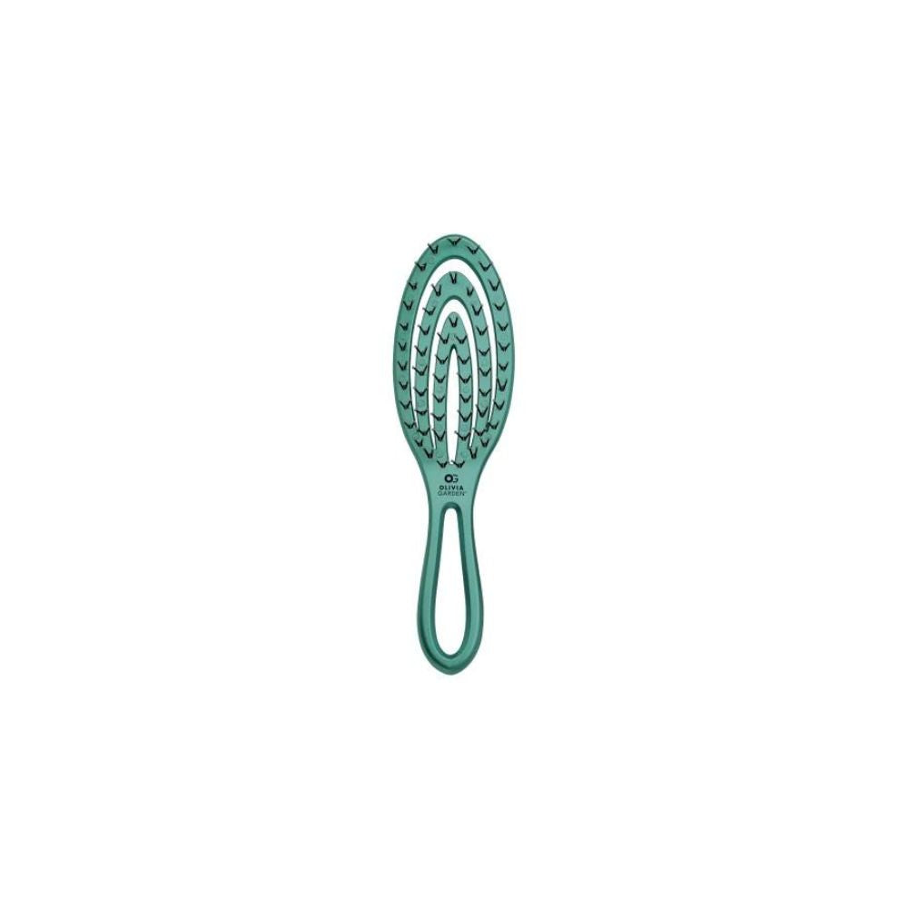 Olivia Garden Holiday Shine care and style brush in turquoise, on a plain white background