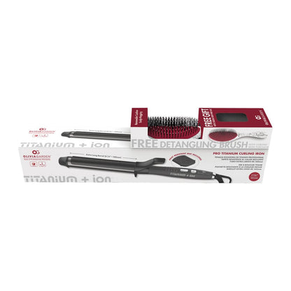 Olivia Garden Curling iron includes heat-resistant mat and brush — 32 mm (1 1/4 in): curling iron with its heat-resistant mat, plain white background