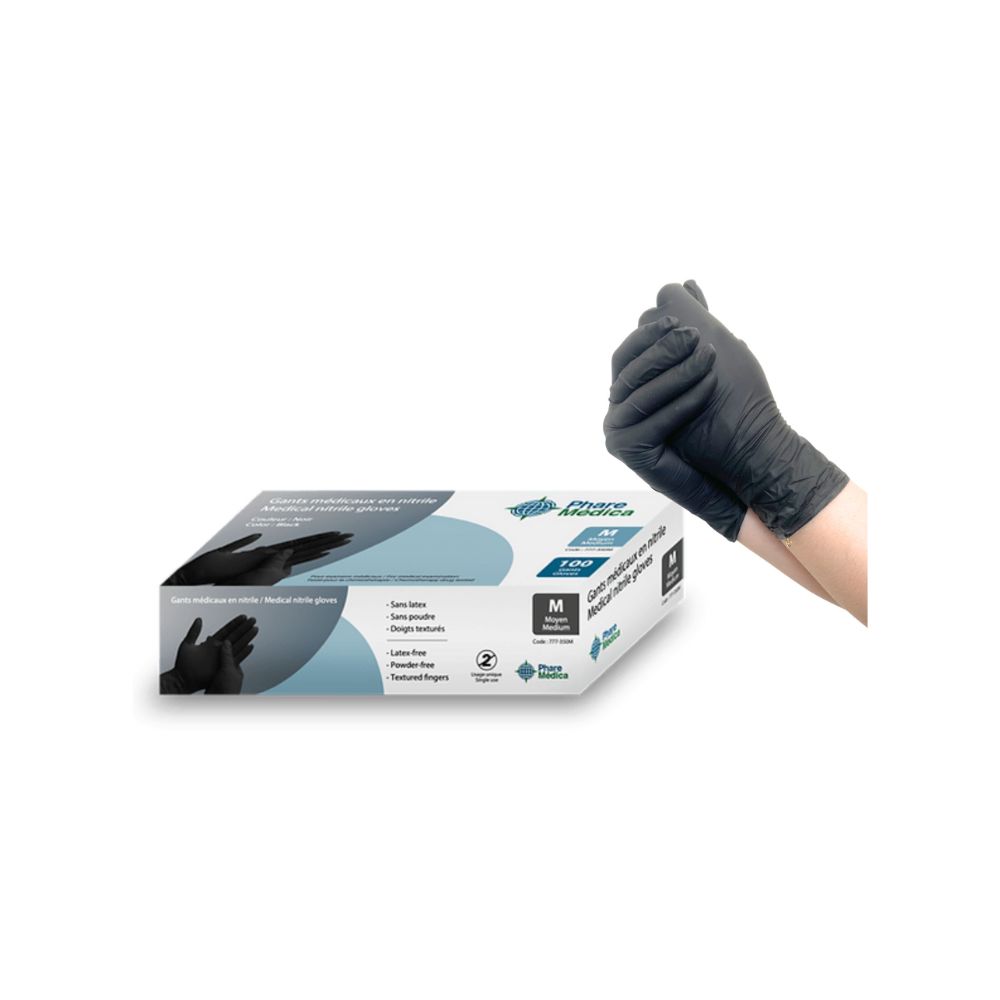 Phare Medica black nitrile gloves, box of 100
