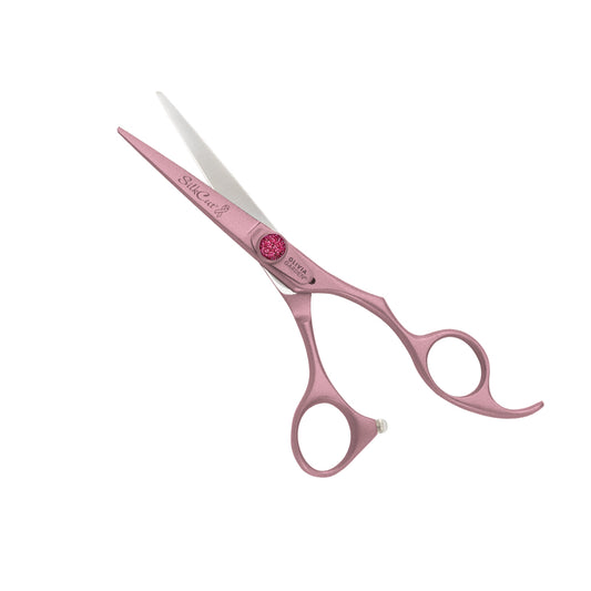 Olivia Garden SilkCutPRO 5 inch chisel shear in the pink BCA 2023 finish, on a plain white background