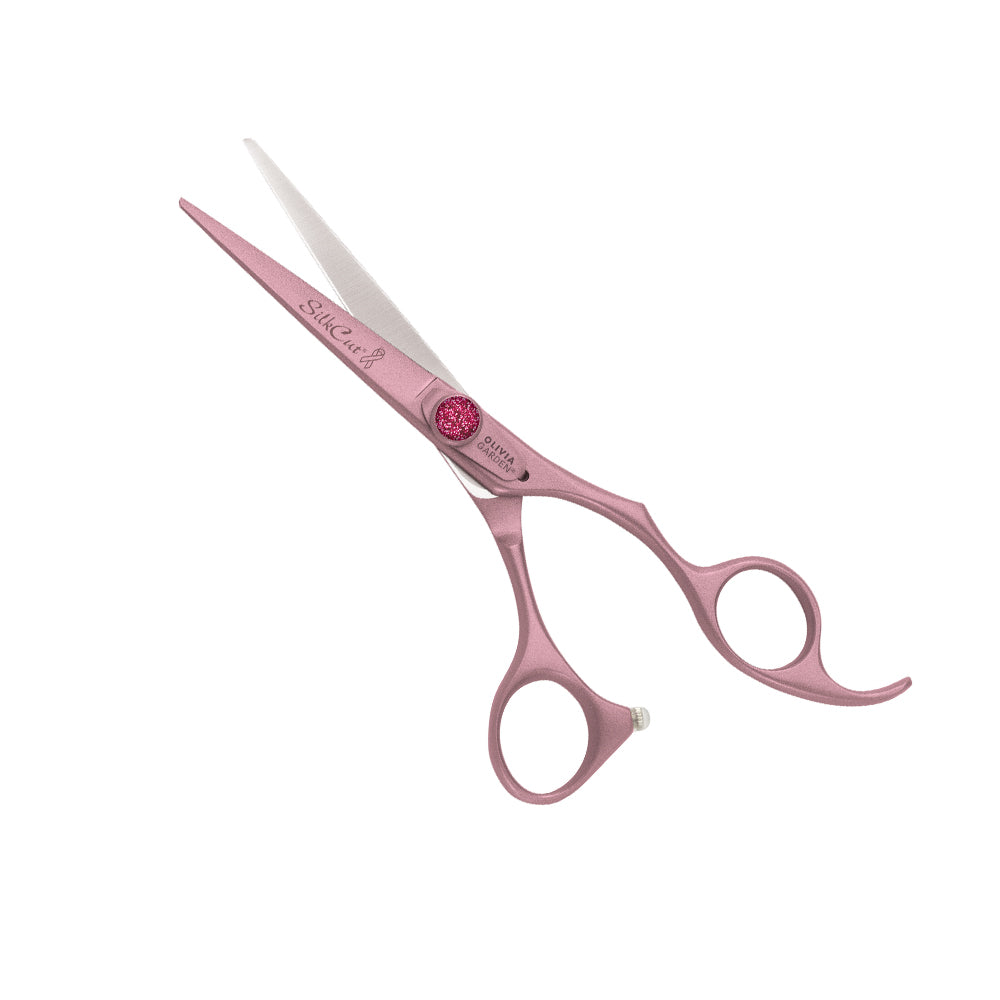Olivia Garden SilkCutPRO 5.75 inch chisel shear in the pink BCA 2023 finish, on a plain white background