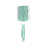 Olivia Garden pastel green cushion paddle brush with white ionic bristles, on a plain white background