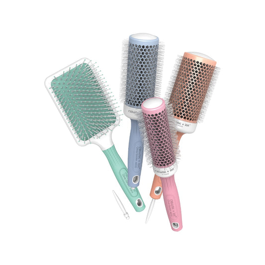 Olivia Garden Ceramic + ion Pastels four-piece brush kit — paddle and three pastel round brushes — on a plain white background