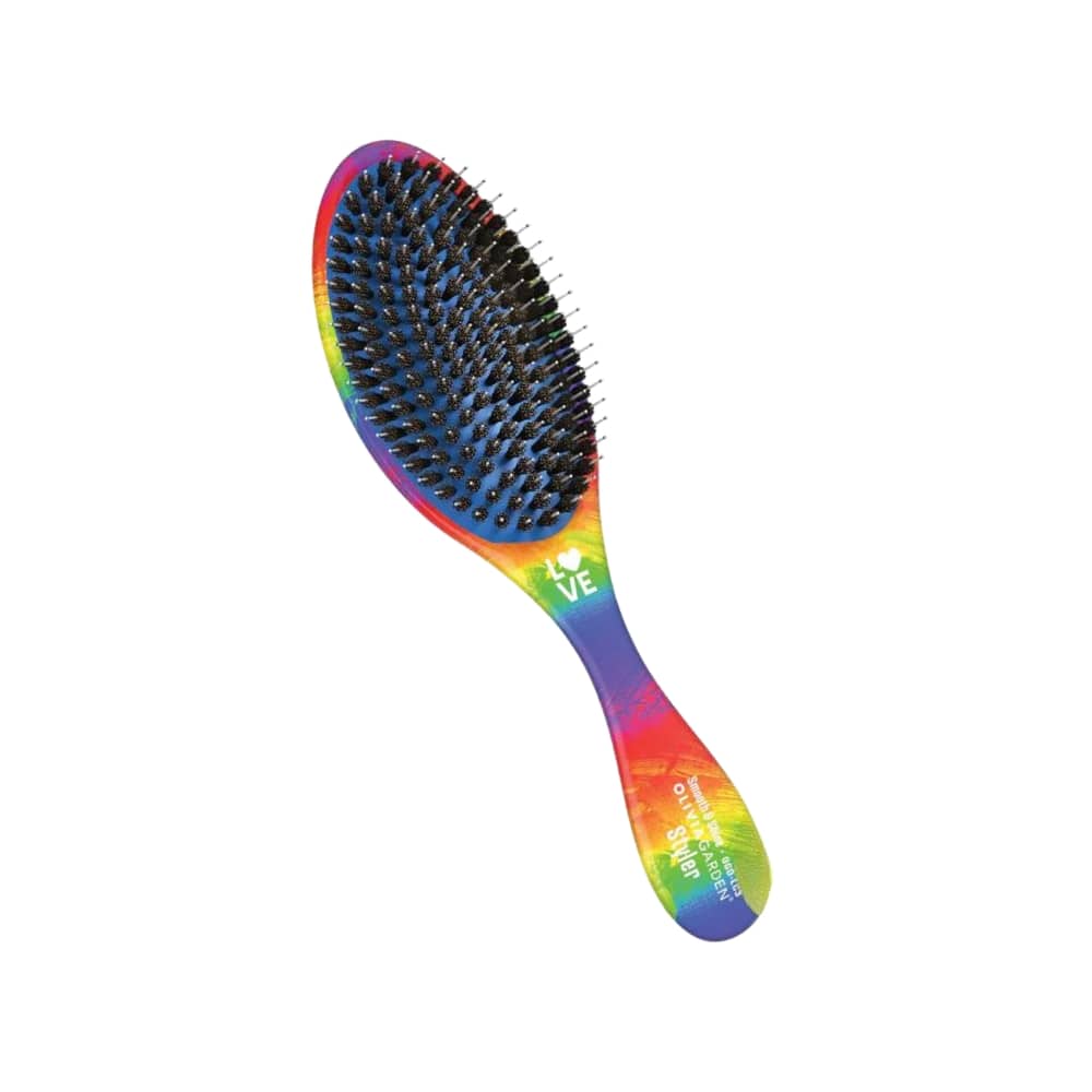 Olivia Garden Styler brush — Love Pride Styling Brush: oval styler brush, face-on, plain white background
