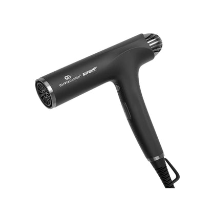 Olivia Garden High performance professional hair dryer — Black: SuperHP professional dryer body, three-quarter view, plain white background