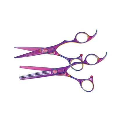 Olivia Garden Right handed shear set — 5 po: shear and thinner pair, blades open, plain white background