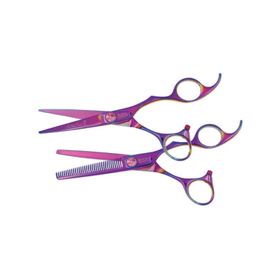 Olivia Garden Right handed shear set — 5,75 po: shear and thinner pair, blades open, plain white background