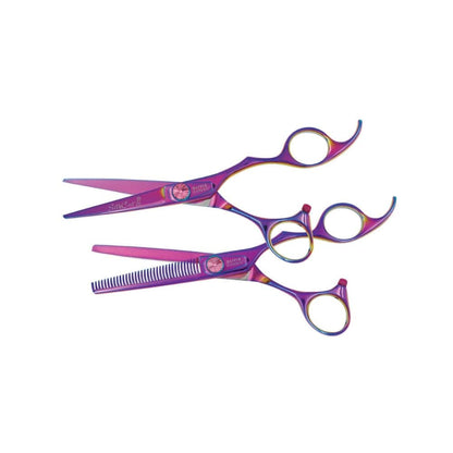 Olivia Garden Right handed shear set — 5,75 po: shear and thinner pair, blades open, plain white background