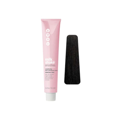 milk_shake Smoothies Semi-Permanent Hair Colour — 1N Black 100 ml tube and swatch