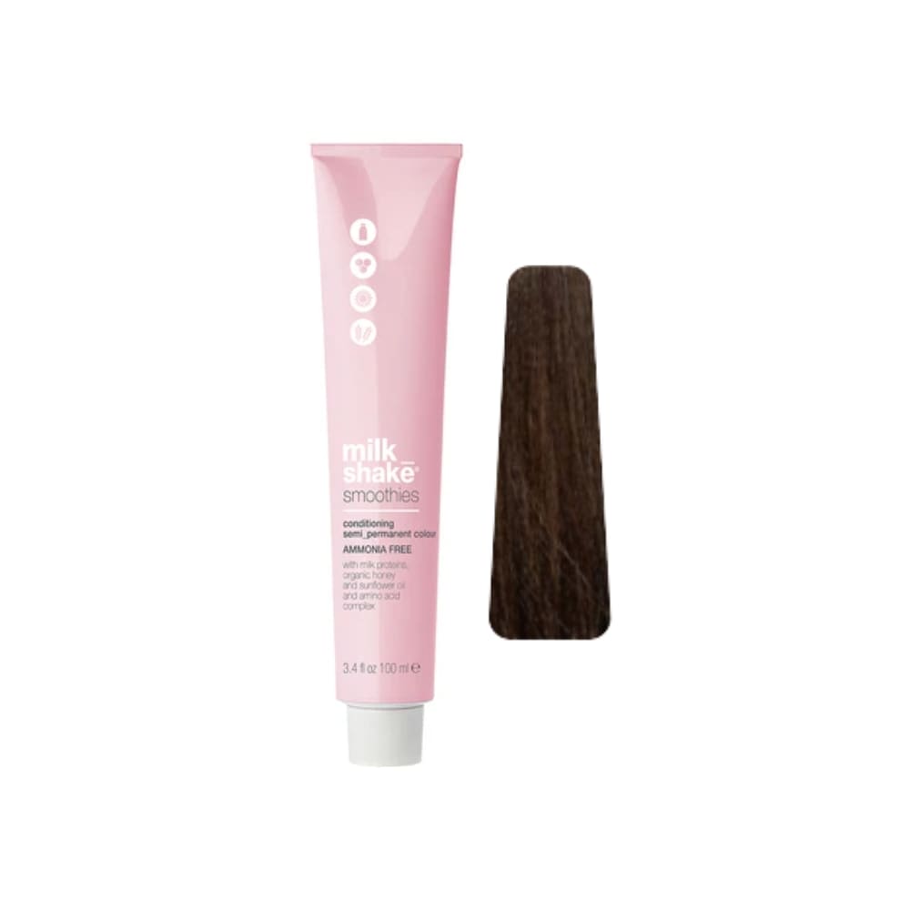 milk_shake Smoothies Semi-Permanent Hair Colour — 5N Light Brown 100 ml tube and swatch