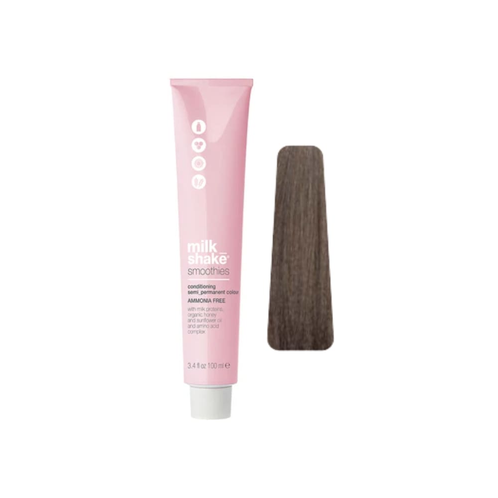 milk_shake Smoothies Semi-Permanent Hair Colour — 7A Ash Medium Blond 100 ml tube and swatch