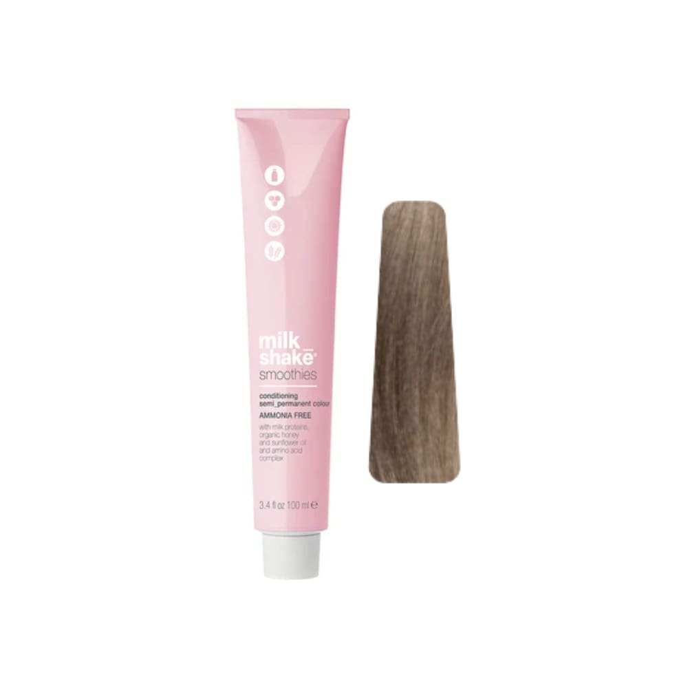 milk_shake Smoothies Semi-Permanent Hair Colour — 8A Ash Light Blond 100 ml tube and swatch