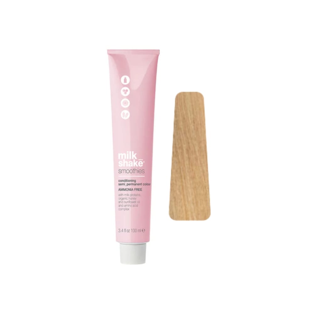 milk_shake Smoothies Semi-Permanent Hair Colour — 9GG Intense Golden Very Light Blond 100 ml tube and swatch