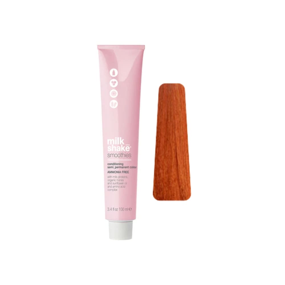 milk_shake Smoothies Semi-Permanent Hair Colour — 7CC Intense Copper Medium Blond 100 ml tube and swatch