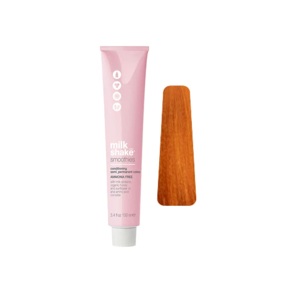 milk_shake Smoothies Semi-Permanent Hair Colour — 8CG Copper Golden Light Blond 100 ml tube and swatch