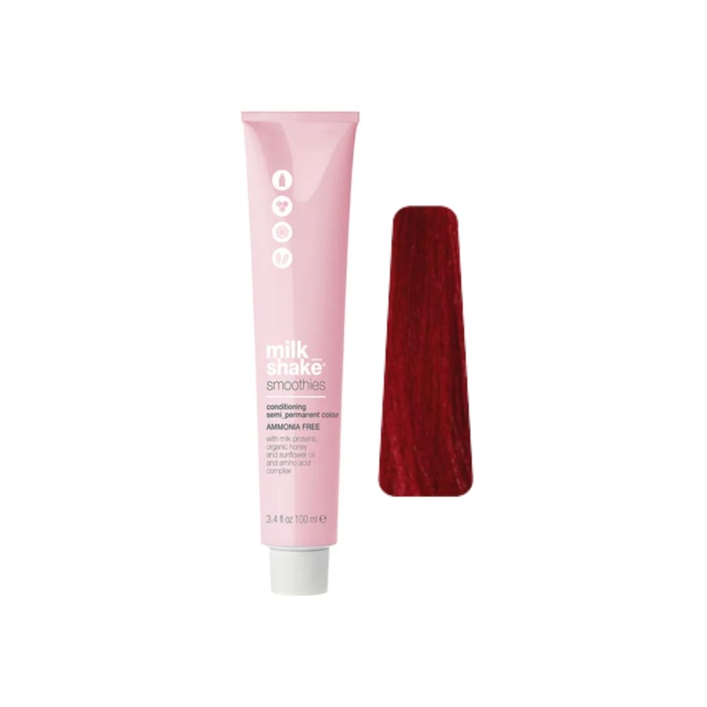 milk_shake Smoothies Semi-Permanent Hair Colour — 6RR Intense Red Dark Blond 100 ml tube and swatch