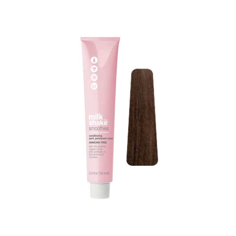 milk_shake Smoothies Semi-Permanent Hair Colour — 6CA Copper Ash Dark Blond 100 ml tube and swatch