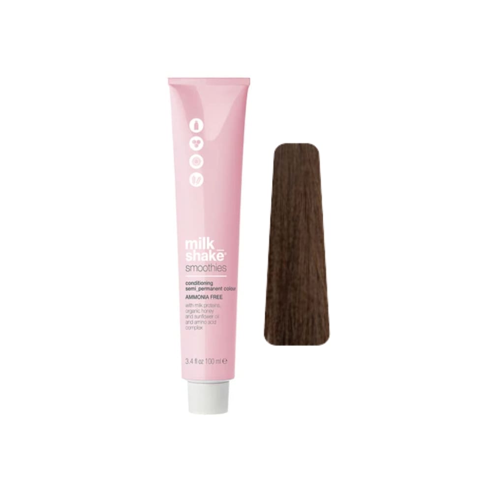 milk_shake Smoothies Semi-Permanent Hair Colour — 5B Moka Light Brown 100 ml tube and swatch