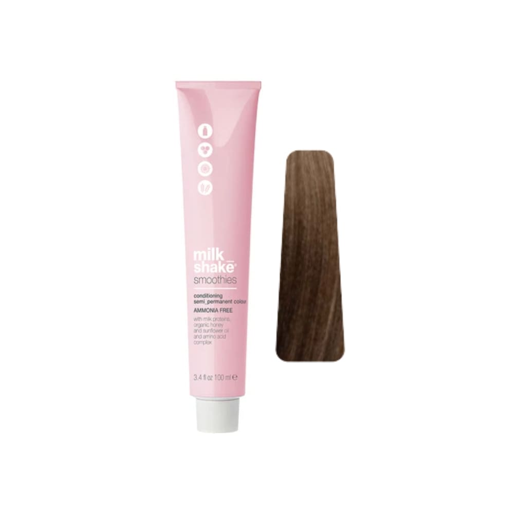 milk_shake Smoothies Semi-Permanent Hair Colour — 7B Moka Medium Blond 100 ml tube and swatch