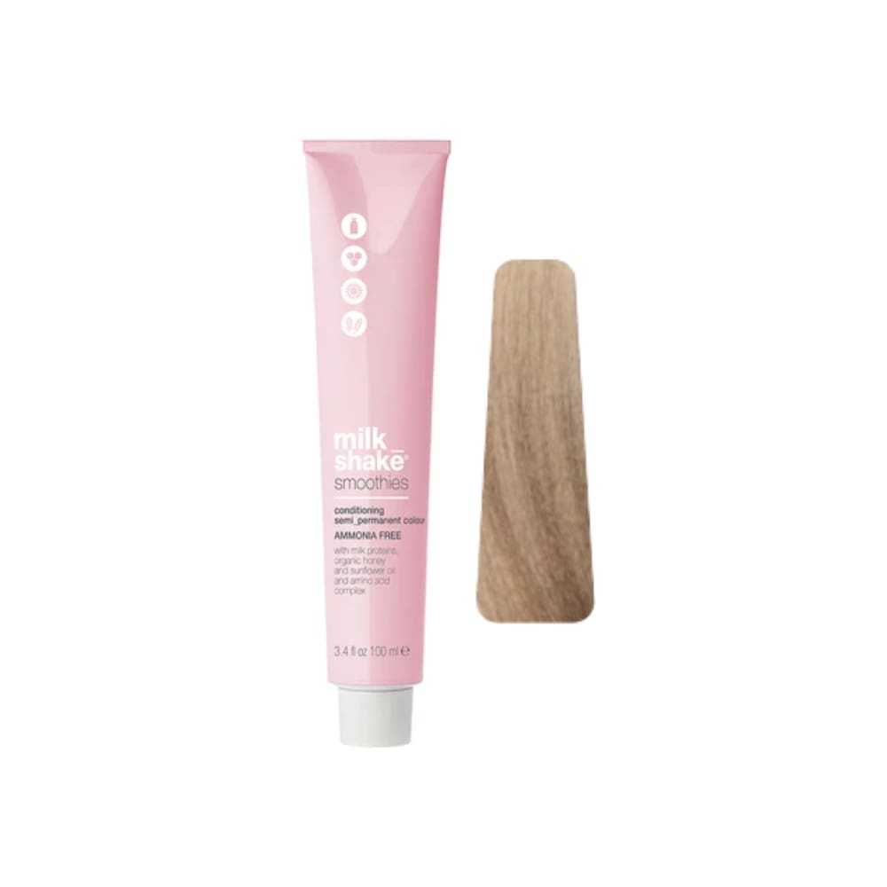 milk_shake Smoothies Semi-Permanent Hair Colour — 9NB Natural Moka Very Light Blond 100 ml tube and swatch