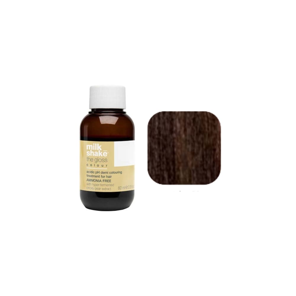 milk_shake The Gloss Colour 4N Medium Brown (4) 60 ml — bottle and shade swatch, plain white background
