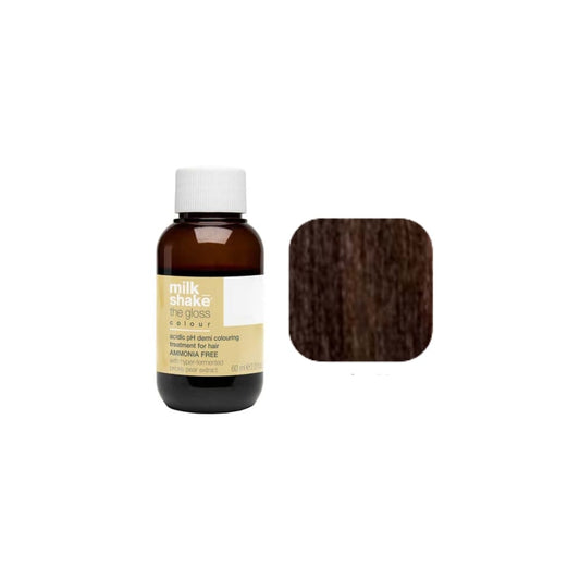 milk_shake The Gloss Colour 4N Medium Brown (4) 60 ml — bottle and shade swatch, plain white background